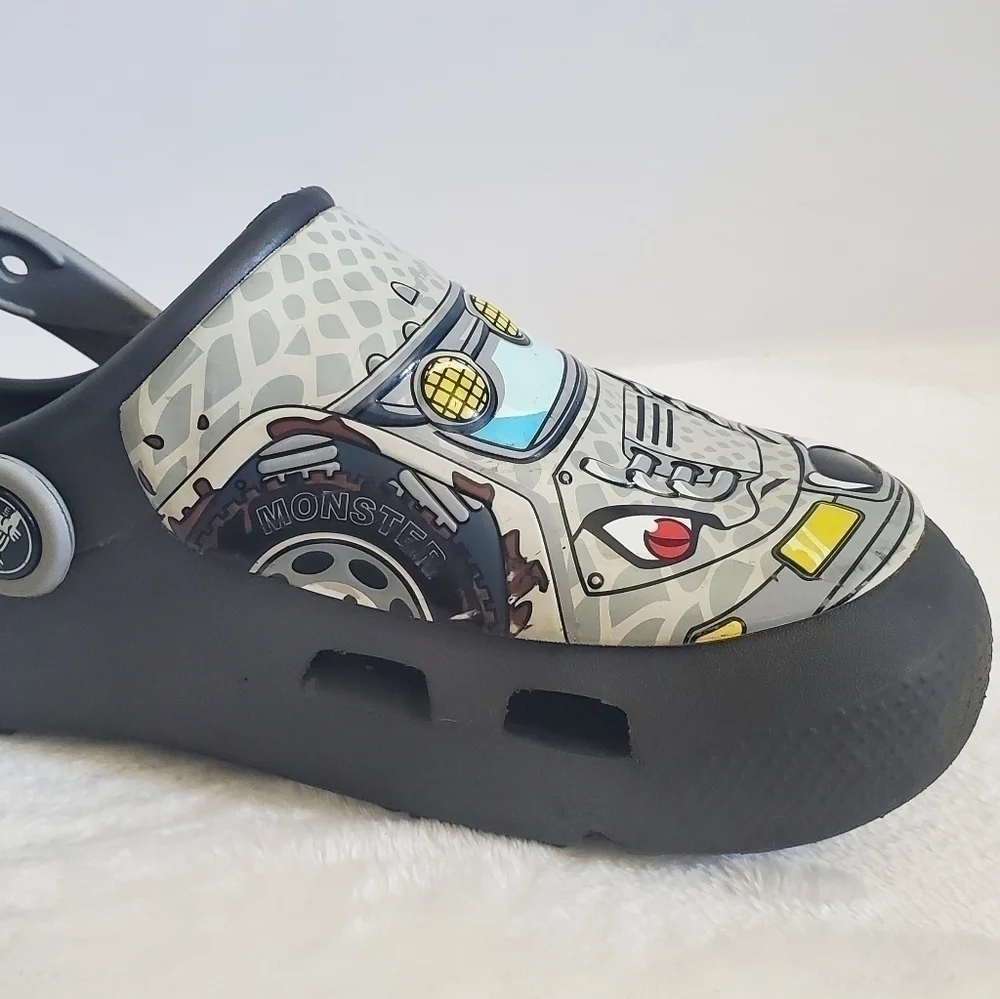 CROCS Funlab Monster Truck LED Light Gray Slip On Clogs Size Jr 3